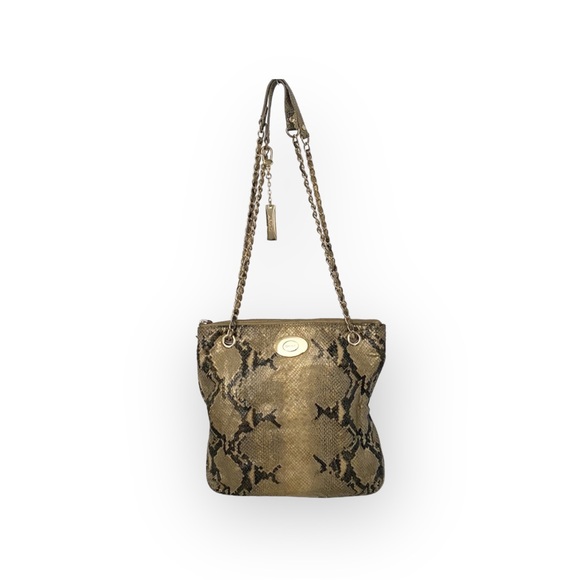 DKNY ᪥ Crossbody Leather Convertible Bag ᪥ Double Chain ᪥ Metallic Python Print - Picture 3 of 16